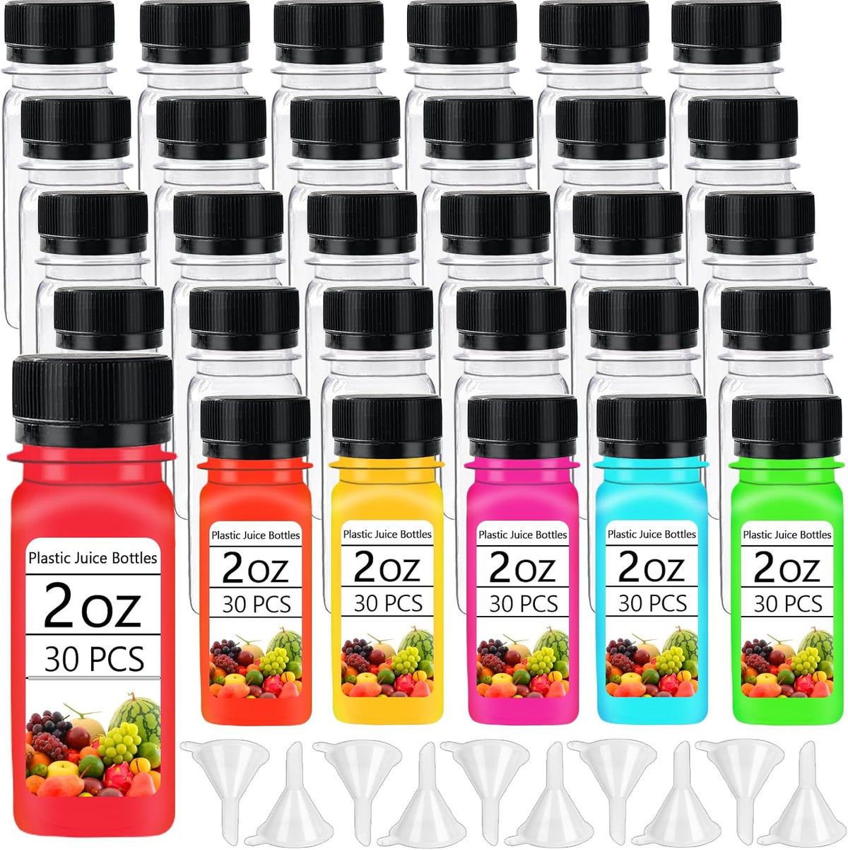 30PCS 2oz Clear Plastic Shot Bottles with Caps U14598