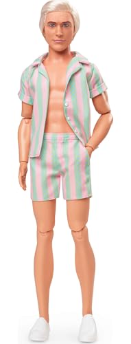 Pastel Pink and Green Striped Beach Matching Set with Surfboard and White Sneakers I533369