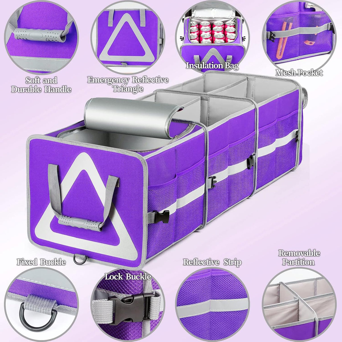 Purple Waterproof Trunk Organizer with Cooler, Pack of 2 S138021