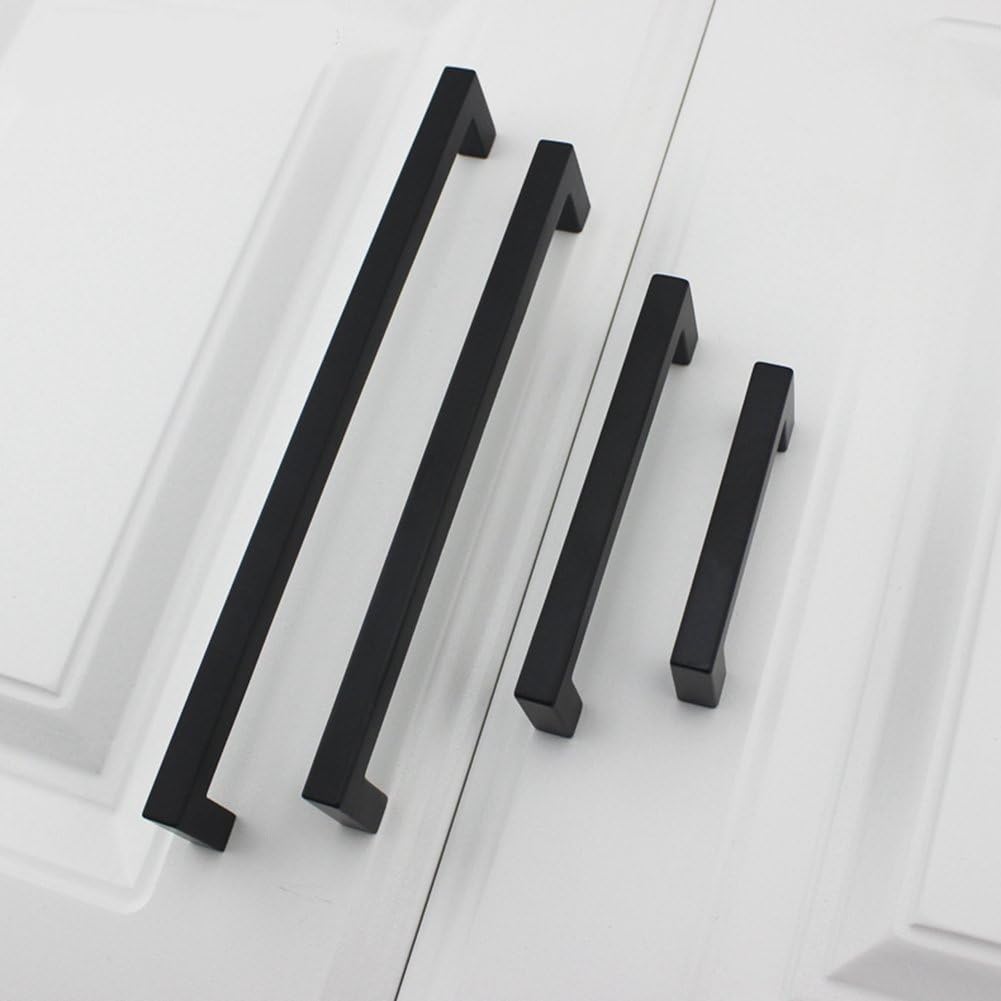 10 Pack Black Square Bar Cabinet Pull Drawer Handle Stainless Steel, Center to Center 6-1/4in (160mm) X7122