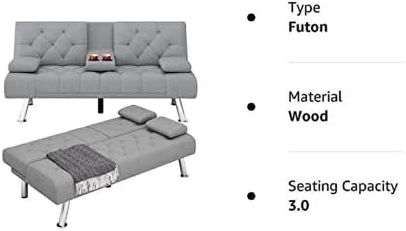 Dark Grey Upholstered Convertible Futon Sofa Bed with Removable Armrests D685