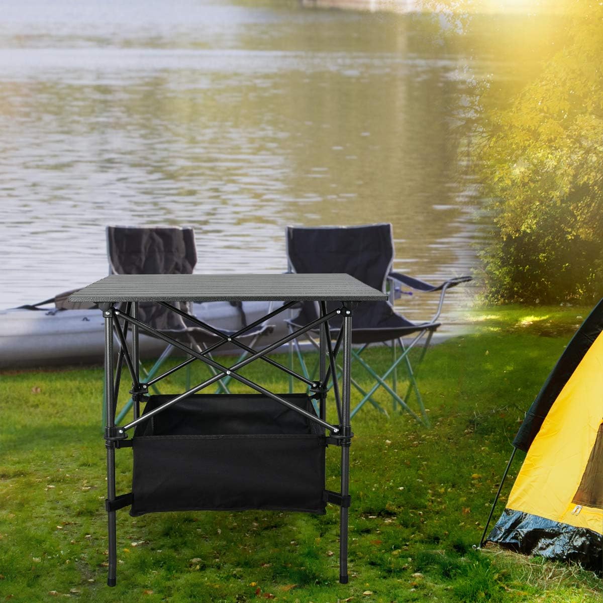 Lightweight Aluminum Folding Camping Table with Carrying Bag S853952