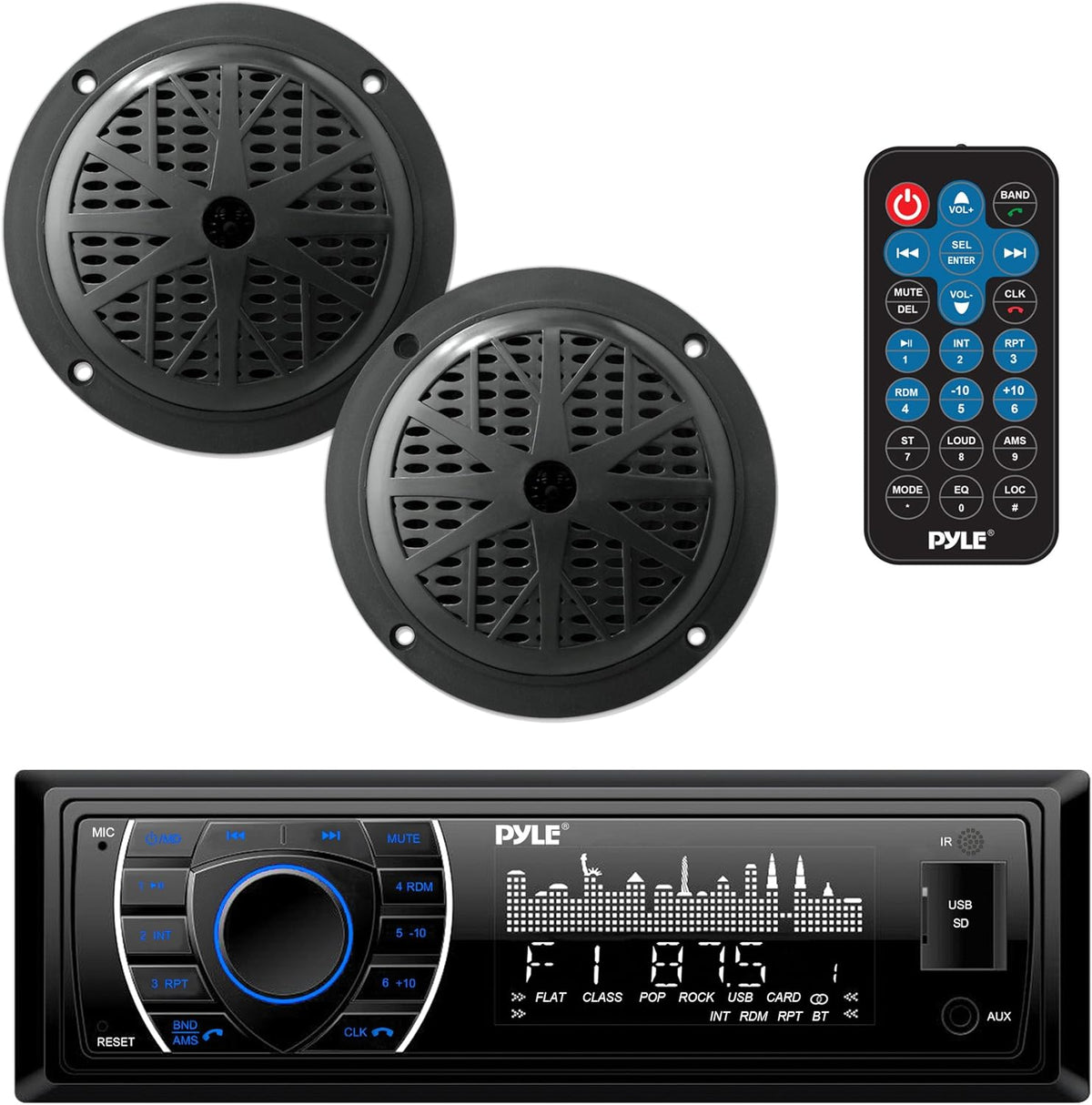 Marine Headunit Receiver Speaker Kit with Bluetooth Waterproof Speakers Pack of 2 Q9313