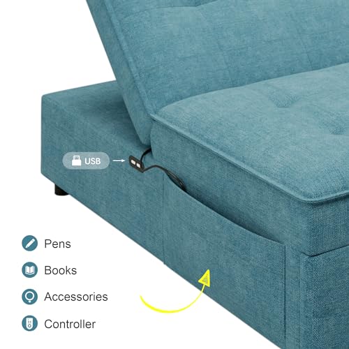 White 4-in-1 Sleeper Sofa Chair Bed with Storage Pocket and USB Port V352