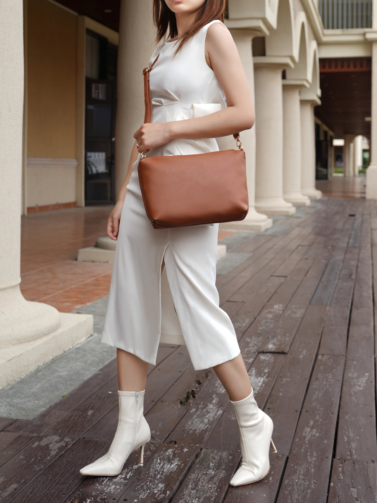 Vegan Leather Women's Shoulder Bag Crossbody Pouch 2 pcs Pewter J98555