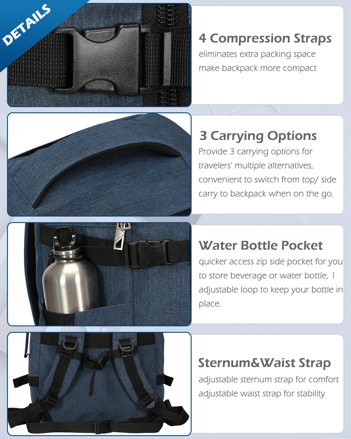40L Blue with Grey Travel Backpack G80693