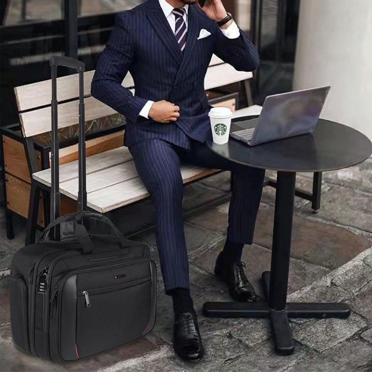 Rolling Laptop Bag, 17.3 inch Water Repellent Travel Bag with RFID Blocking Pocket, Black E91763