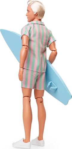 Pastel Pink and Green Striped Beach Matching Set with Surfboard and White Sneakers I533369