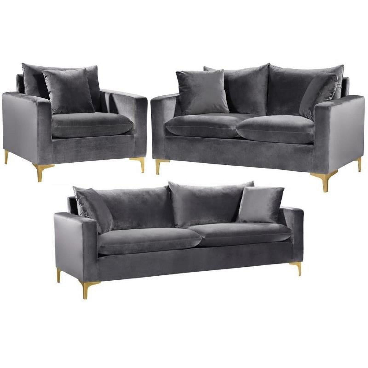 Gray Velvet 3-Piece Sofa Set E16628