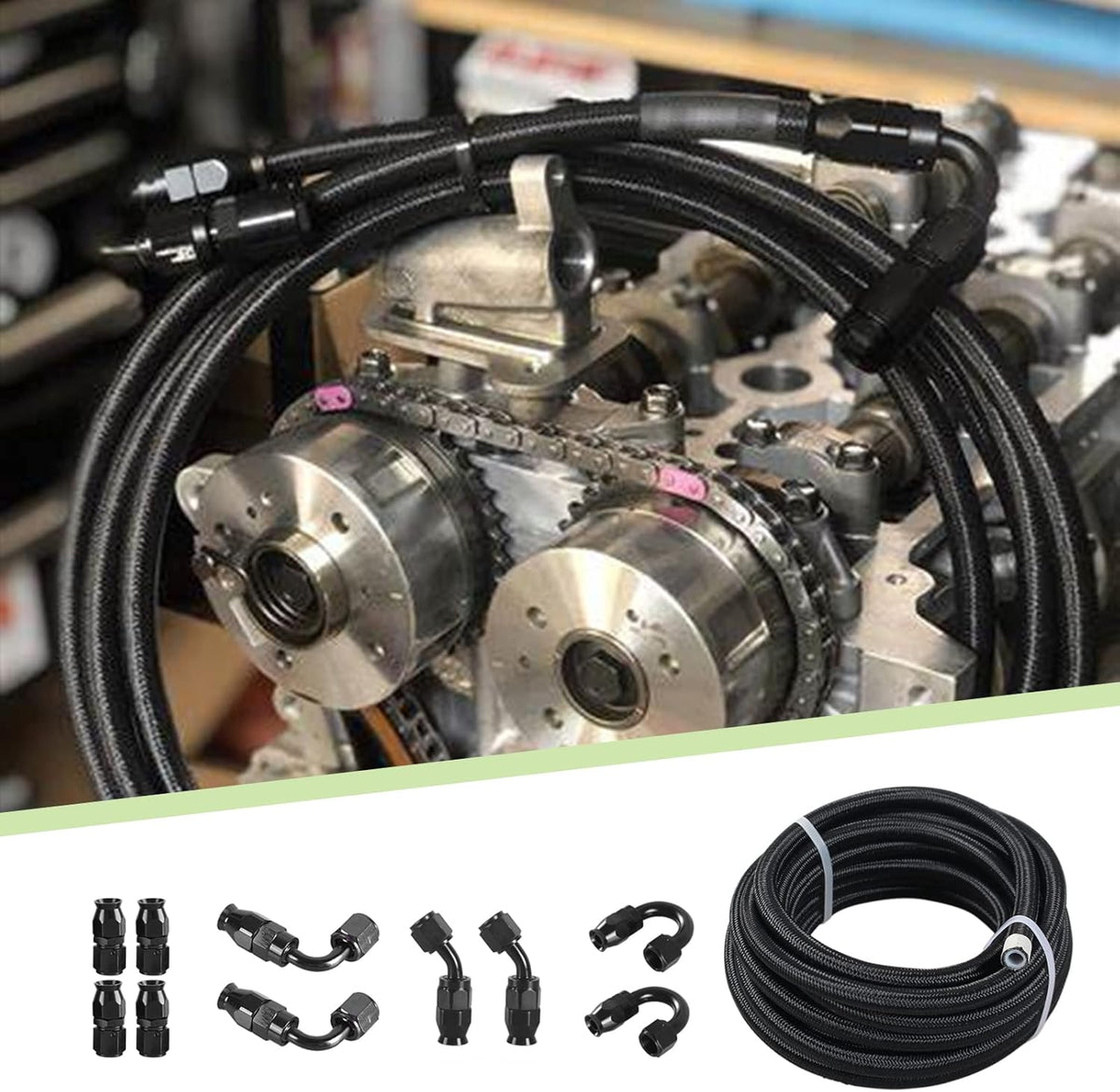 6AN PTFE E85 Braided Fuel Line Fitting Kit 20FT Transmission Oil Cooler Line Stainless Steel Black Pack of 2 M54810
