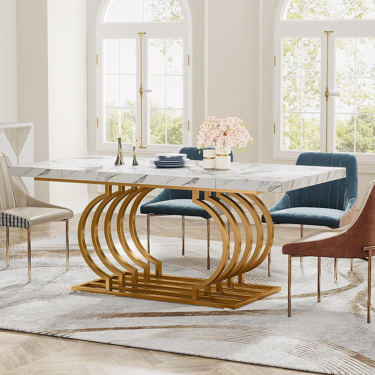 63 inch Gold Rectangular Dining Table H653703