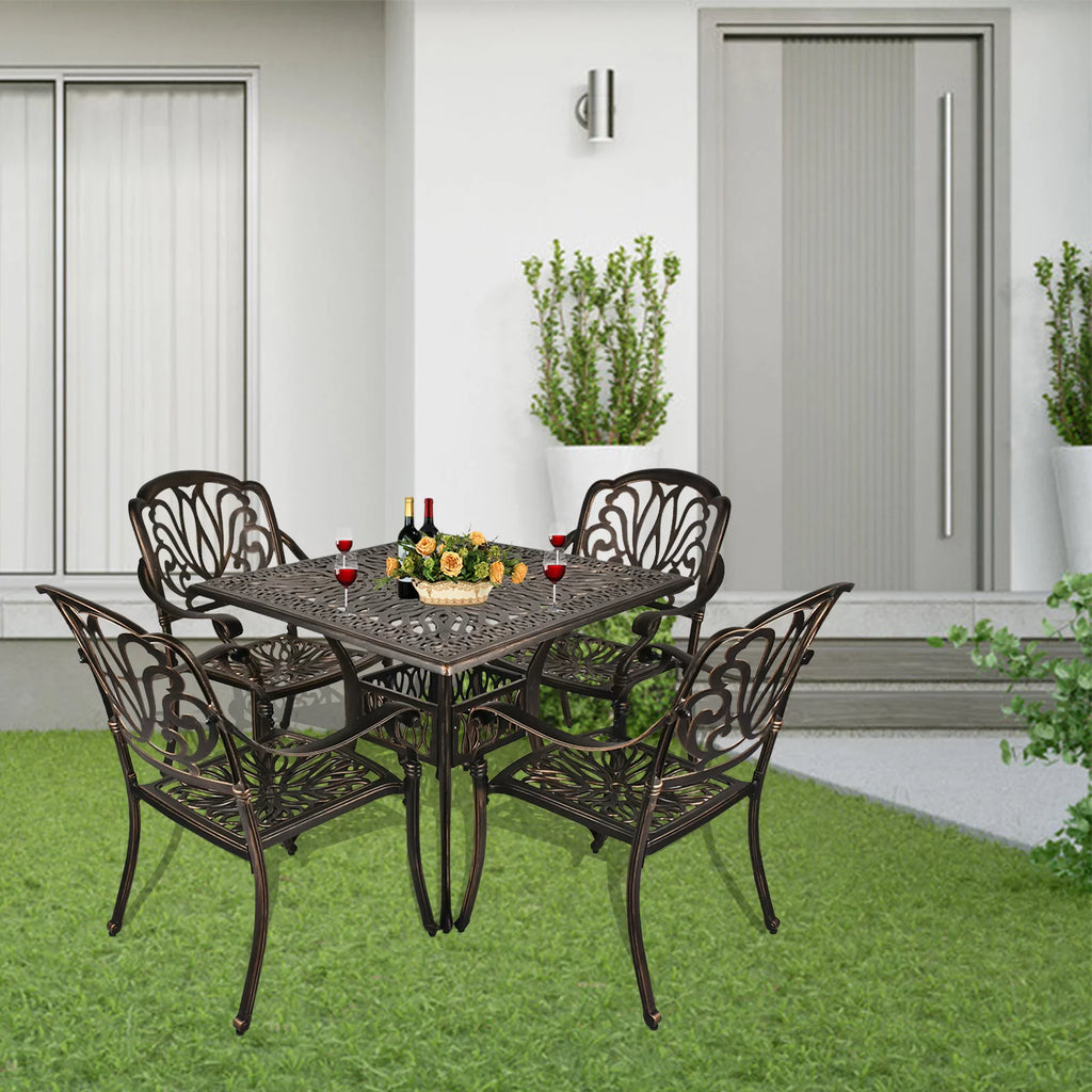 5-Piece Cast Aluminum Outdoor Dining Set with Umbrella Hole I40844