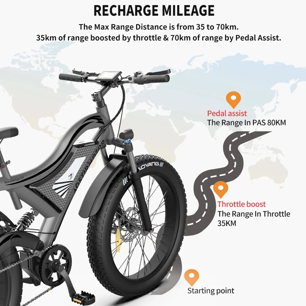750W Fat Tire Electric Bike 48V 15AH Removable Lithium Battery D5199