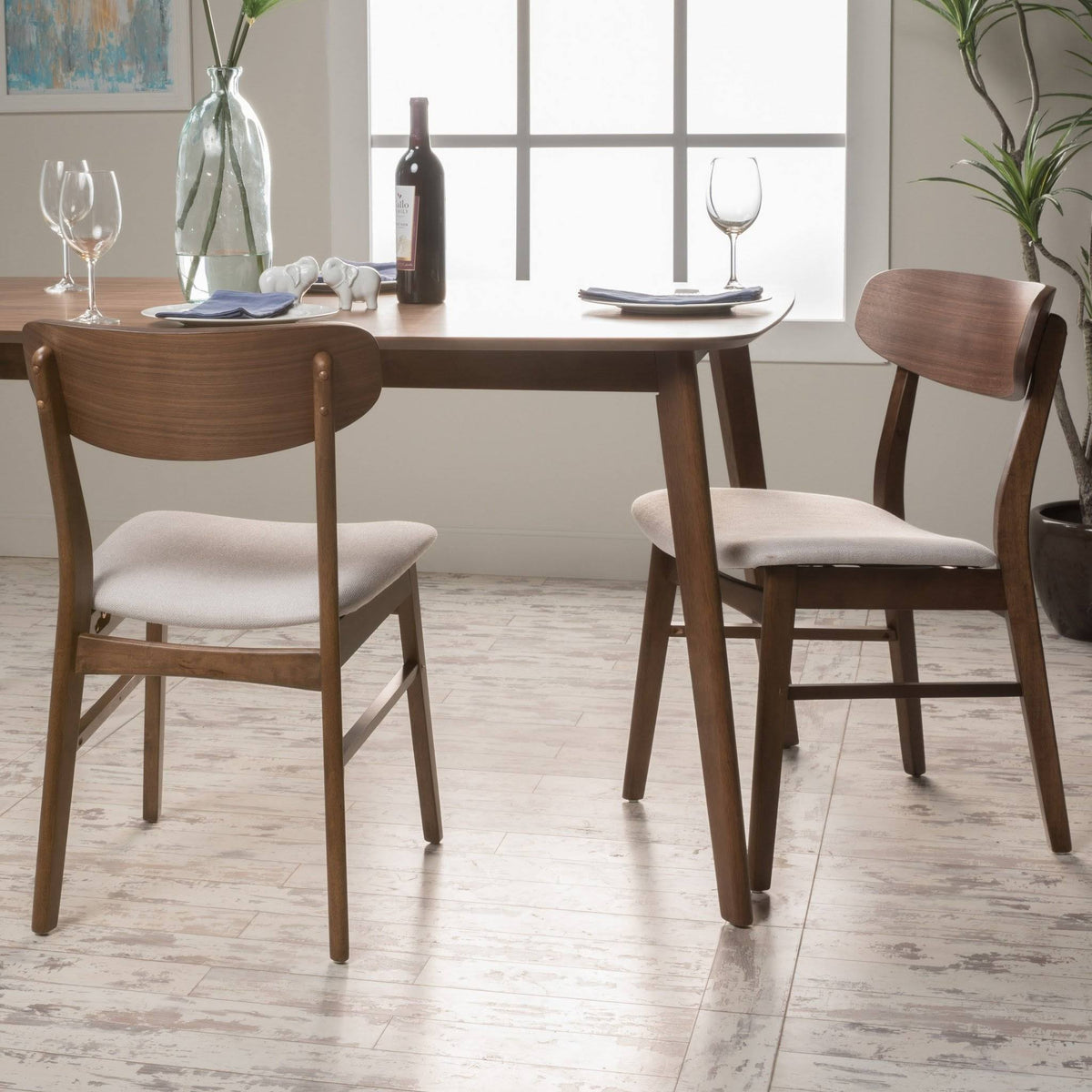 Light Beige Fabric Dining Chair (Set of 2) Y952278