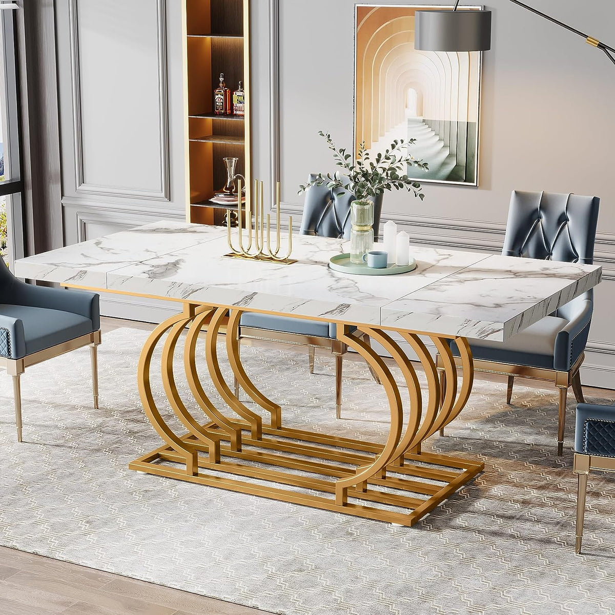 63 inch Gold Rectangular Dining Table H653703