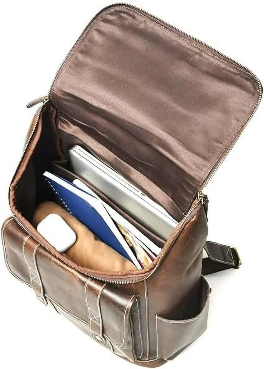 Brown Full Grain Leather Laptop Backpack K442585