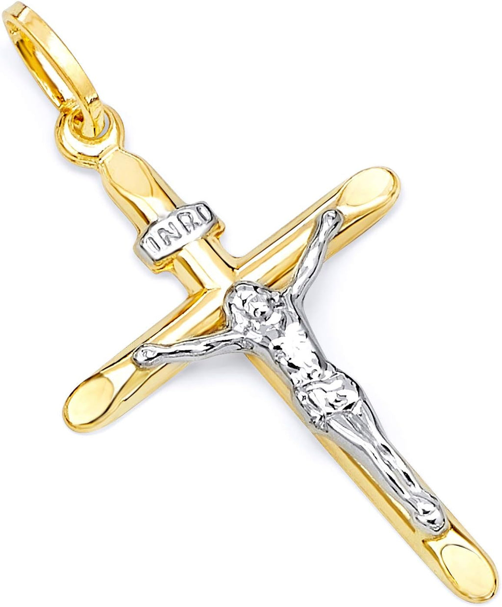 14k Two Tone Gold Religious Crucifix Cross Charm Pendant T323833