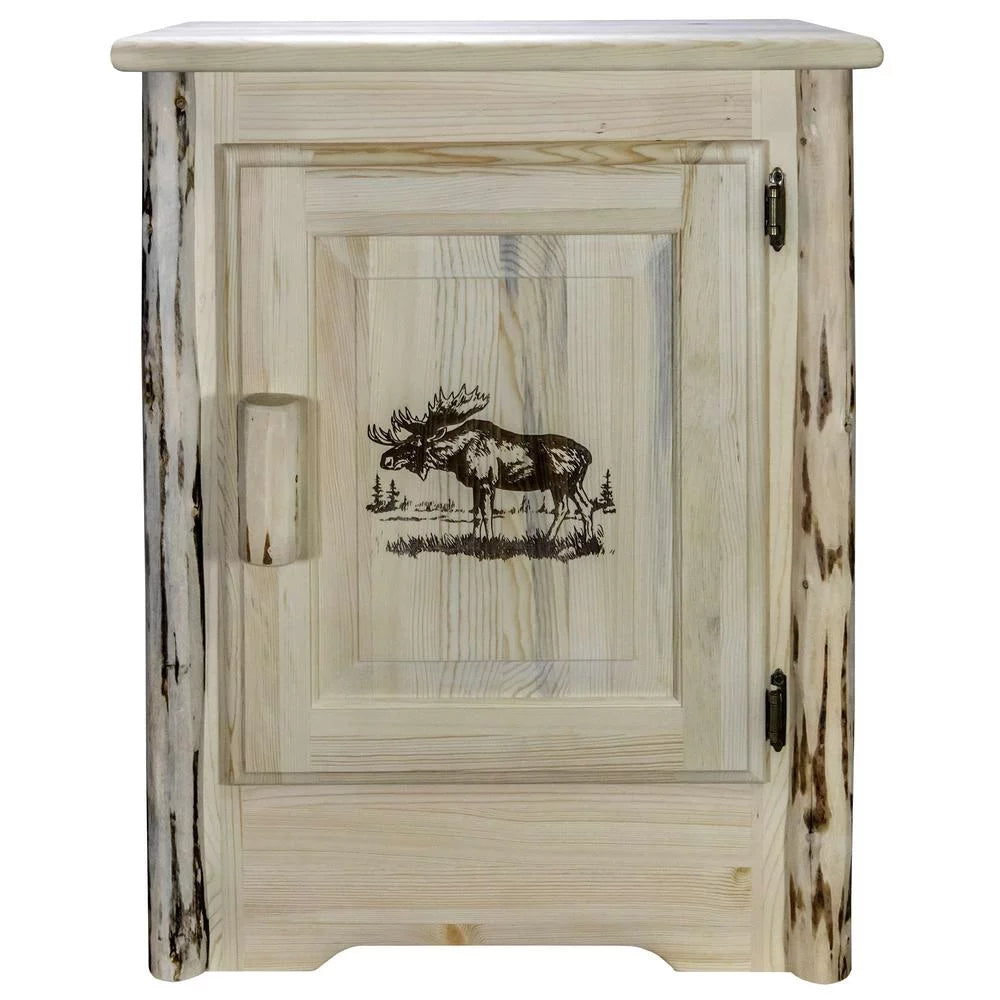 Wood Accent Cabinet with Engraved Moose in Natural I3934
