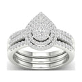 5/8Ct TDW Diamond S925 Sterling Silver Pear Shape Cluster Halo Bridal Set C488
