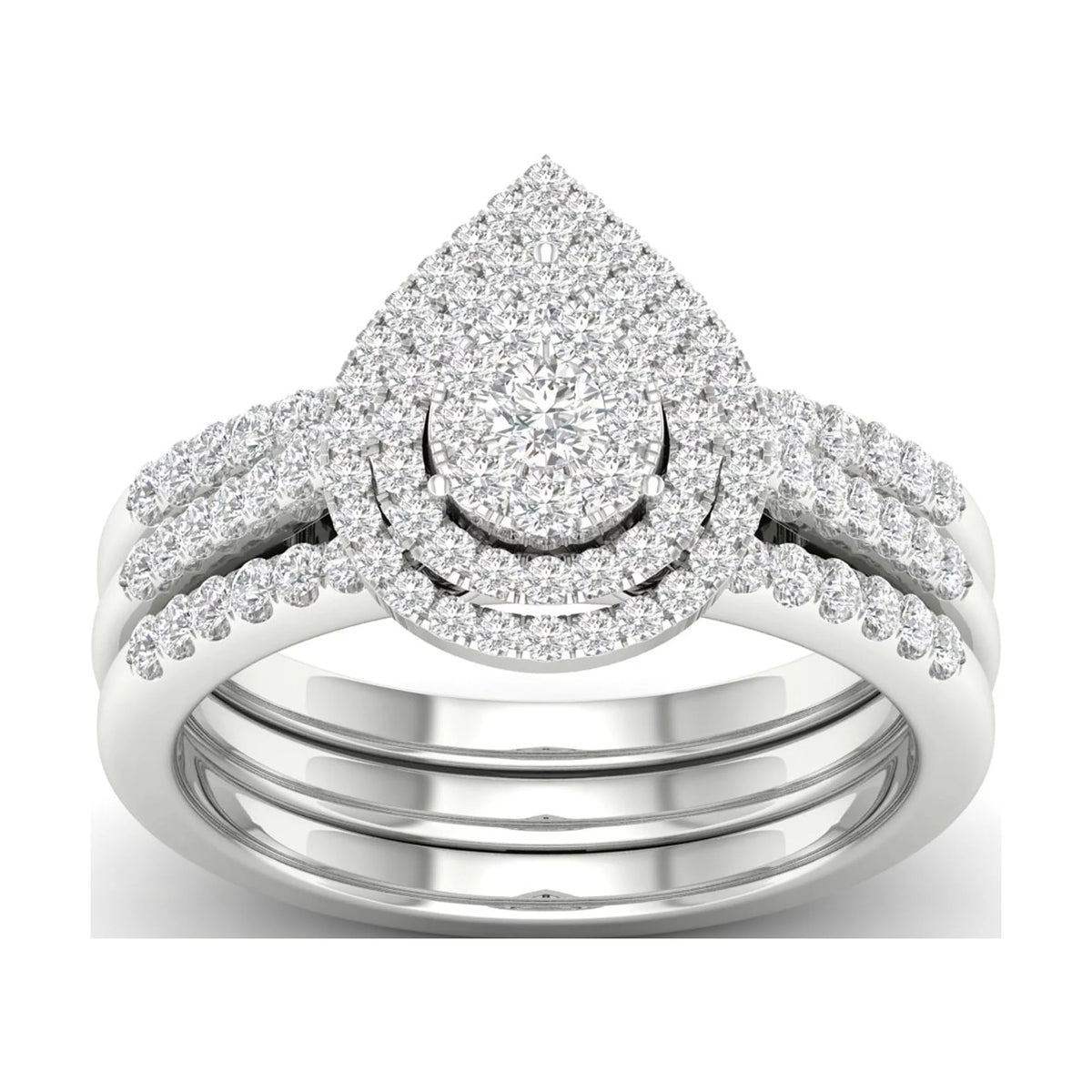 5/8Ct TDW Diamond S925 Sterling Silver Pear Shape Cluster Halo Bridal Set C488