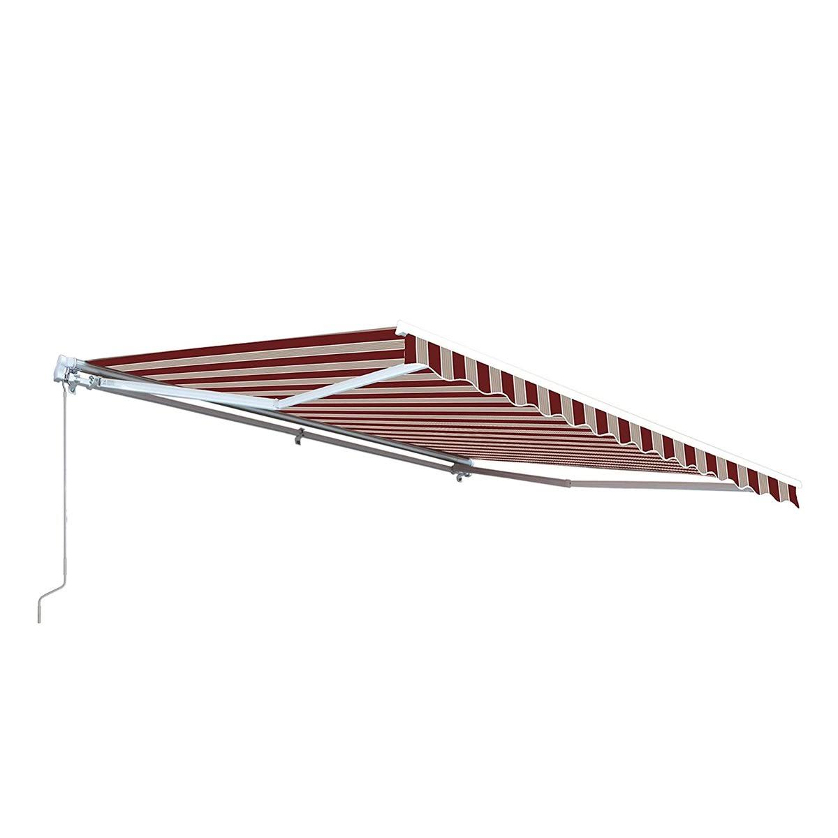 Retractable Motorized Patio Awning, 20 x 10, Multi Stripe Red T31084