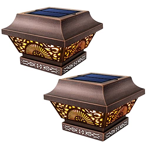 2 Pack Black Metal Solar Post Cap Lights F936