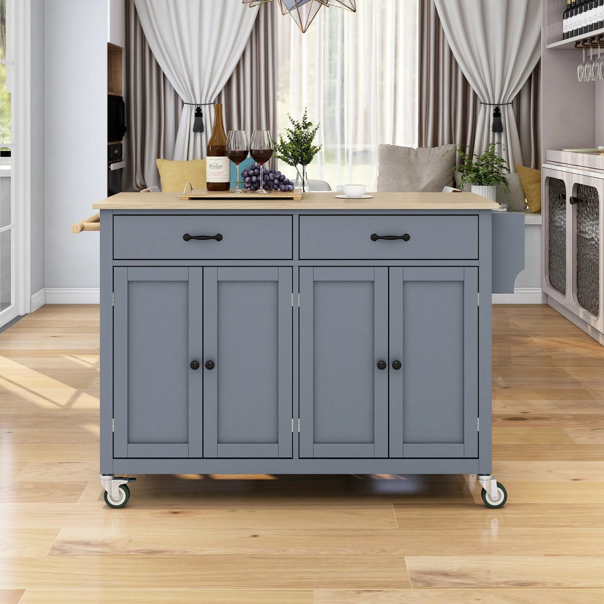 Kitchen Island Cart Cabinet with Wood Top and Locking Wheels R2659