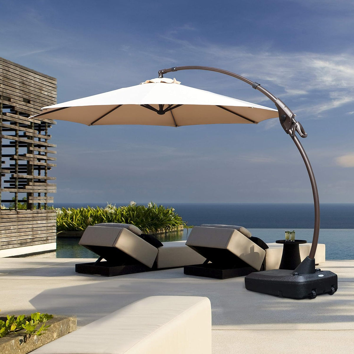 11 FT Curvy Aluminum Offset Umbrella with Base Z69424