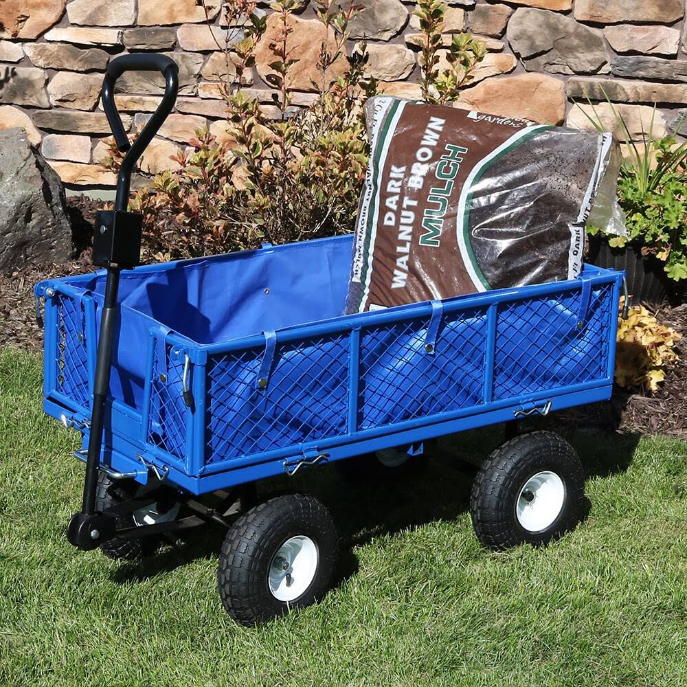 Blue Heavy-Duty Steel Utility Garden Cart with Liner Y6812