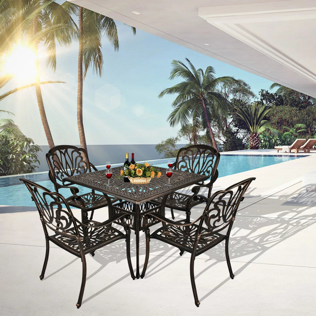 5-Piece Cast Aluminum Outdoor Dining Set with Umbrella Hole I40844