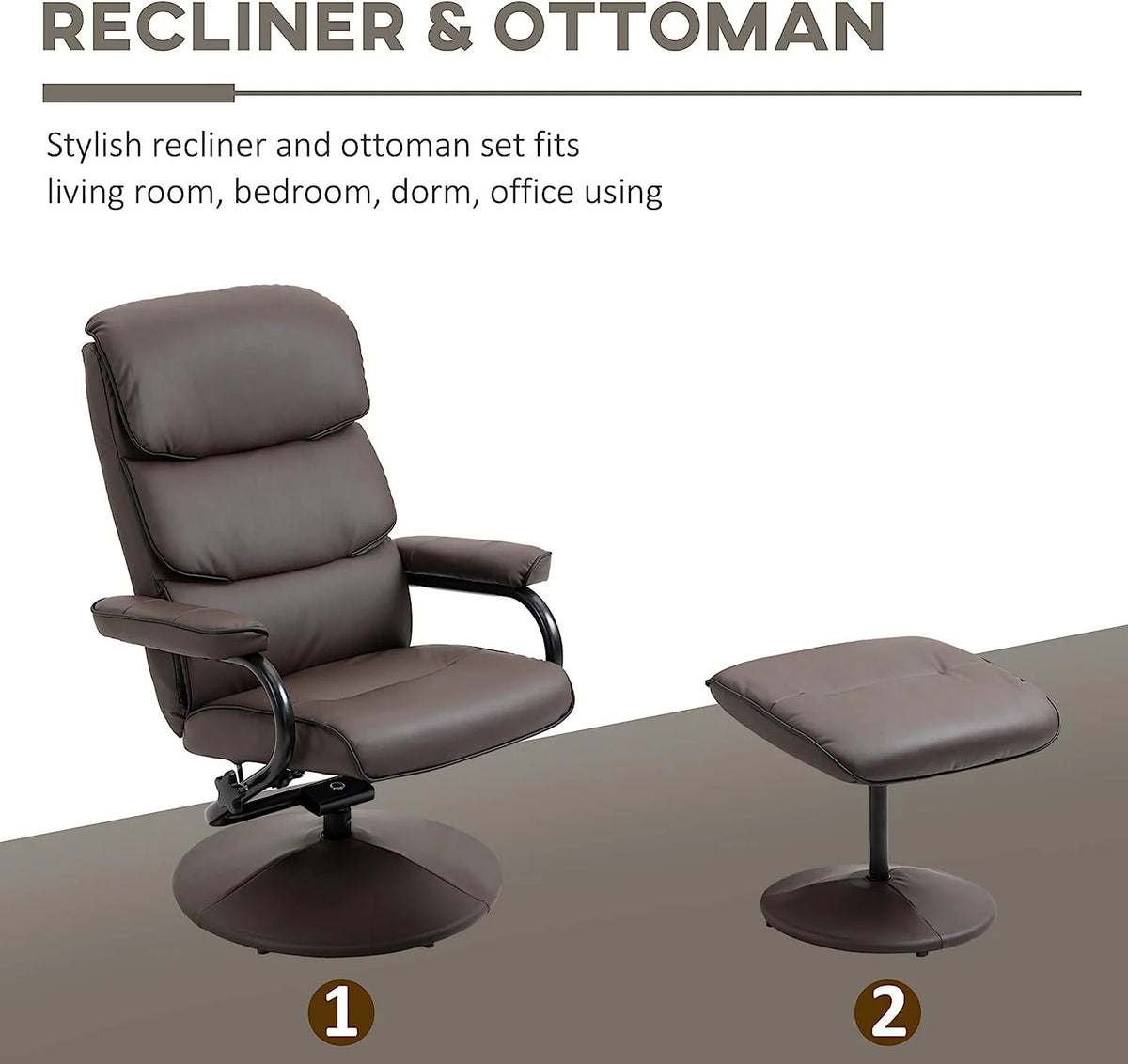 Brown PU Leather Swivel Recliner Chair with Ottoman W54618