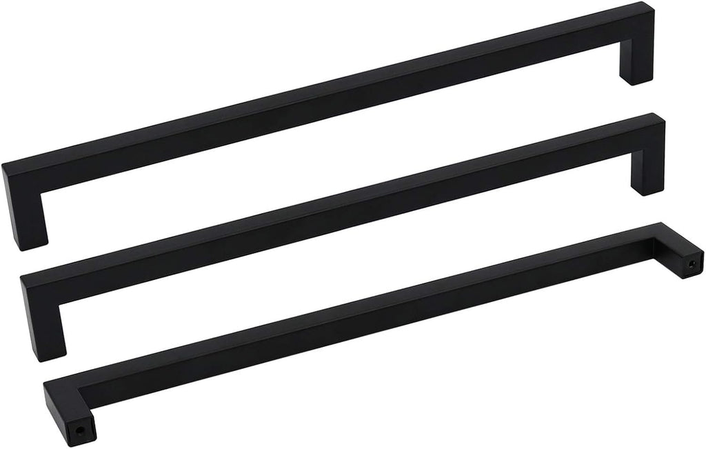 10 Pack Black Square Bar Cabinet Pull Drawer Handle Stainless Steel, Center to Center 6-1/4in (160mm) X7122