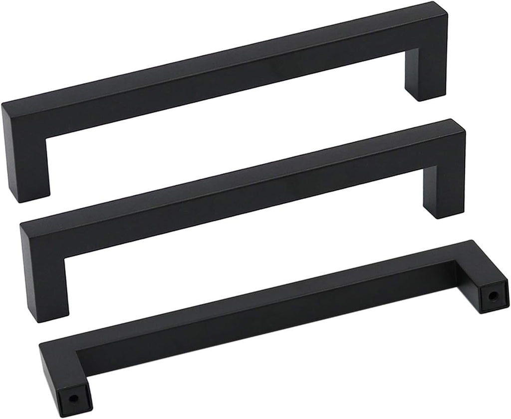 10 Pack Black Square Bar Cabinet Pull Drawer Handle Stainless Steel, Center to Center 6-1/4in (160mm) X7122