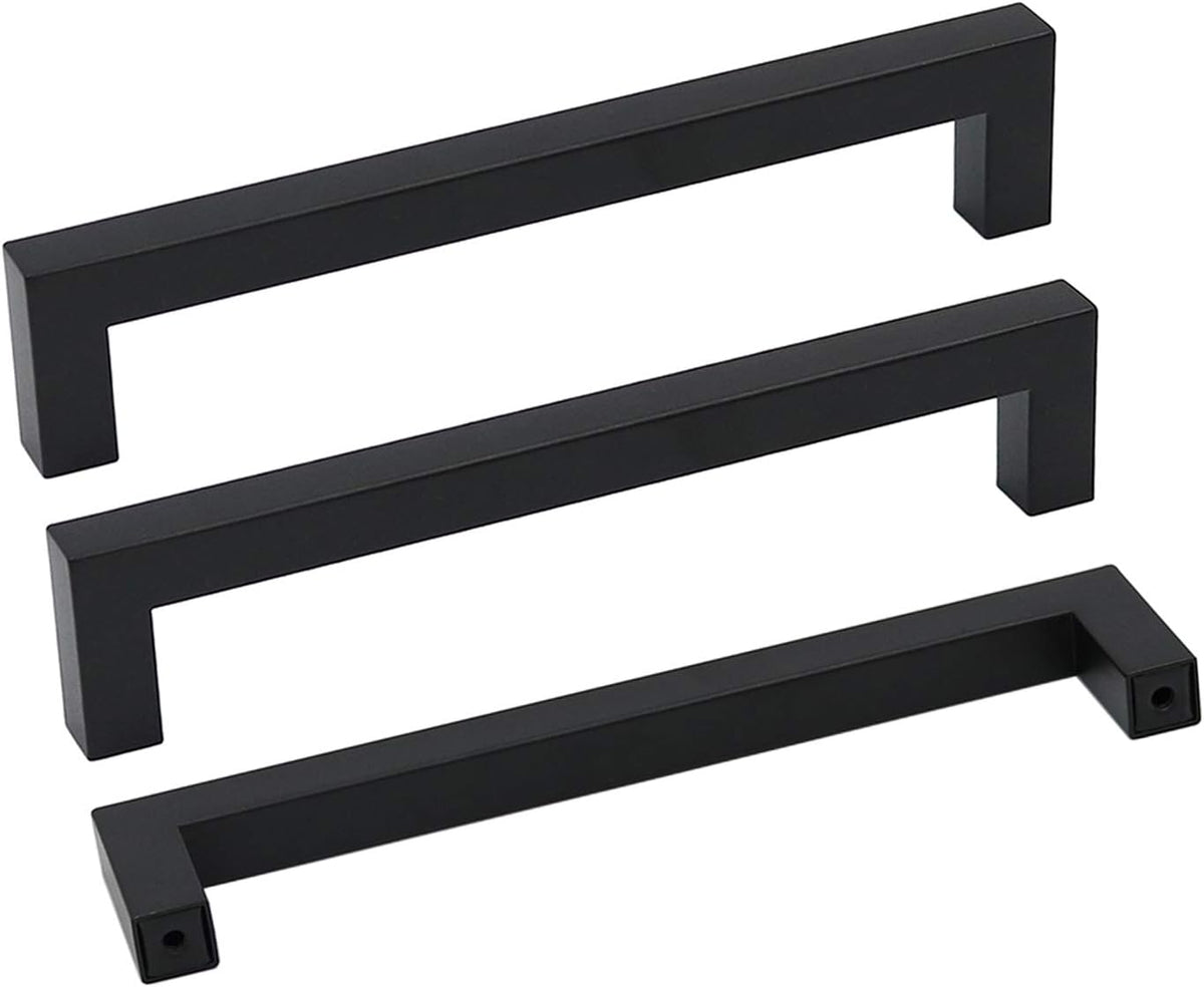 10 Pack Black Square Bar Cabinet Pull Drawer Handle Stainless Steel, Center to Center 6-1/4in (160mm) X7122