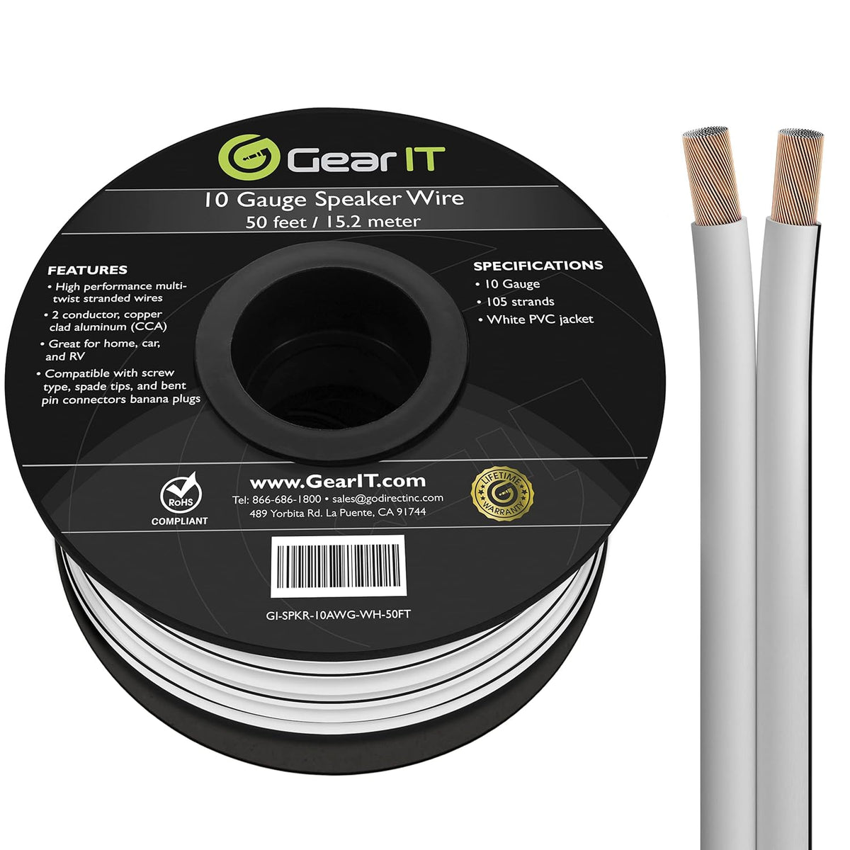 10 Gauge 100 Feet Copper Clad Aluminum Speaker Wire O2601