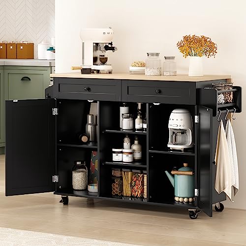 Blue Rolling Kitchen Island Cart with Drop Leaf Countertop and Storage Cabinet Y51076