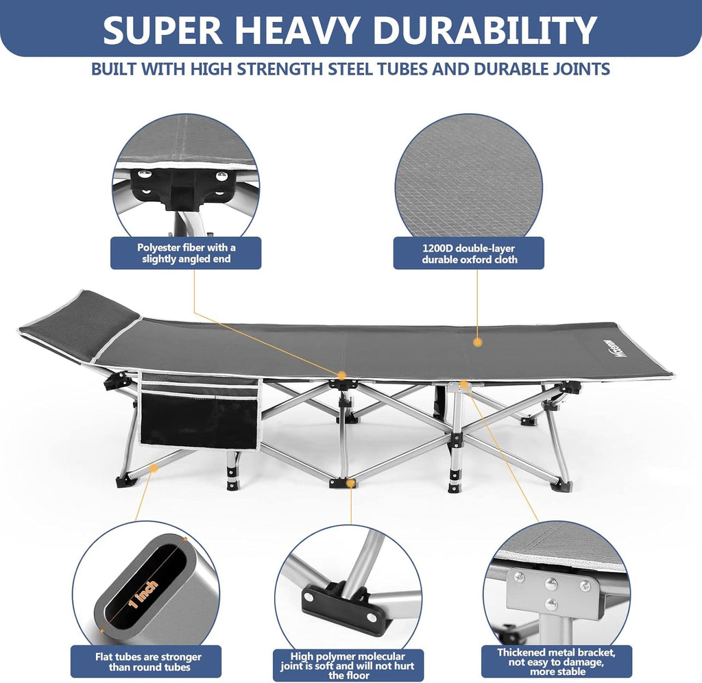 Folding Camping Cot with Carry Bag Grey Q776