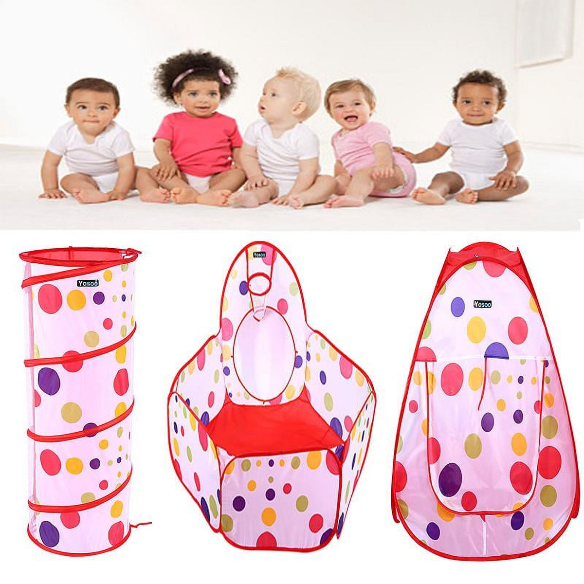 3 in 1 Kids Play Tent with Tunnel and Ball Pit A49874