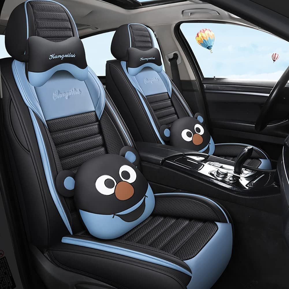 Cartoon Bears 5-Seater Full Leather Waterproof Car Seat Cover Set (Black-Green) M953