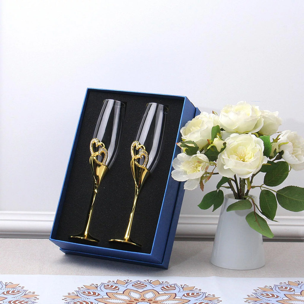 Champagne Flutes Glass Set of 2 Hand Blown Crystal I783246