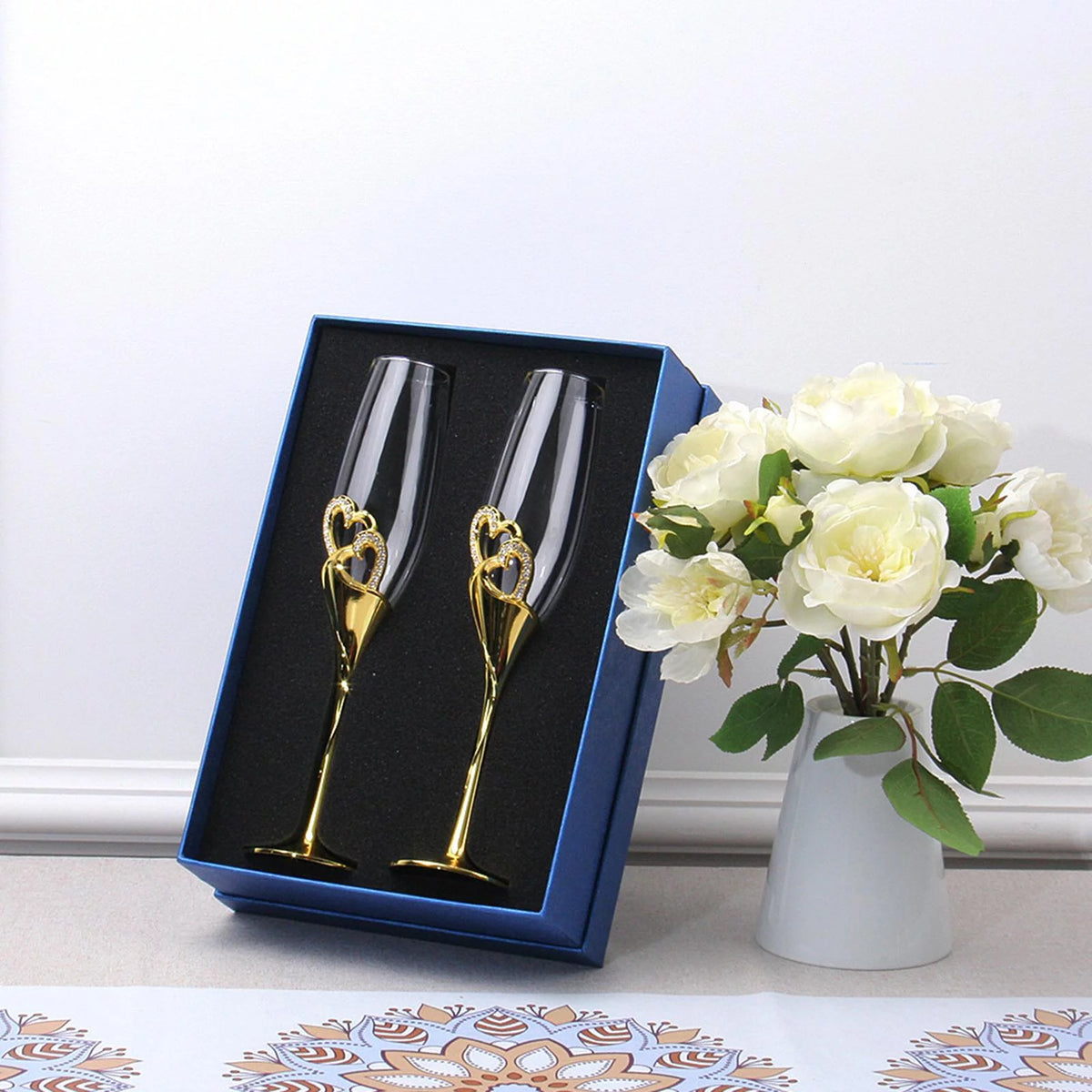 Champagne Flutes Glass Set of 2 Hand Blown Crystal I783246