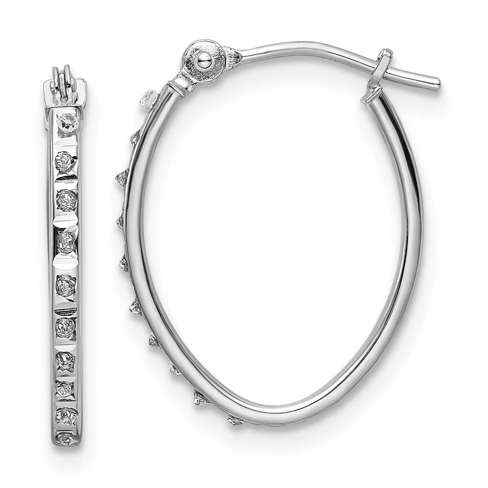 14k White Gold Diamond Oval Hoop Earrings Y603