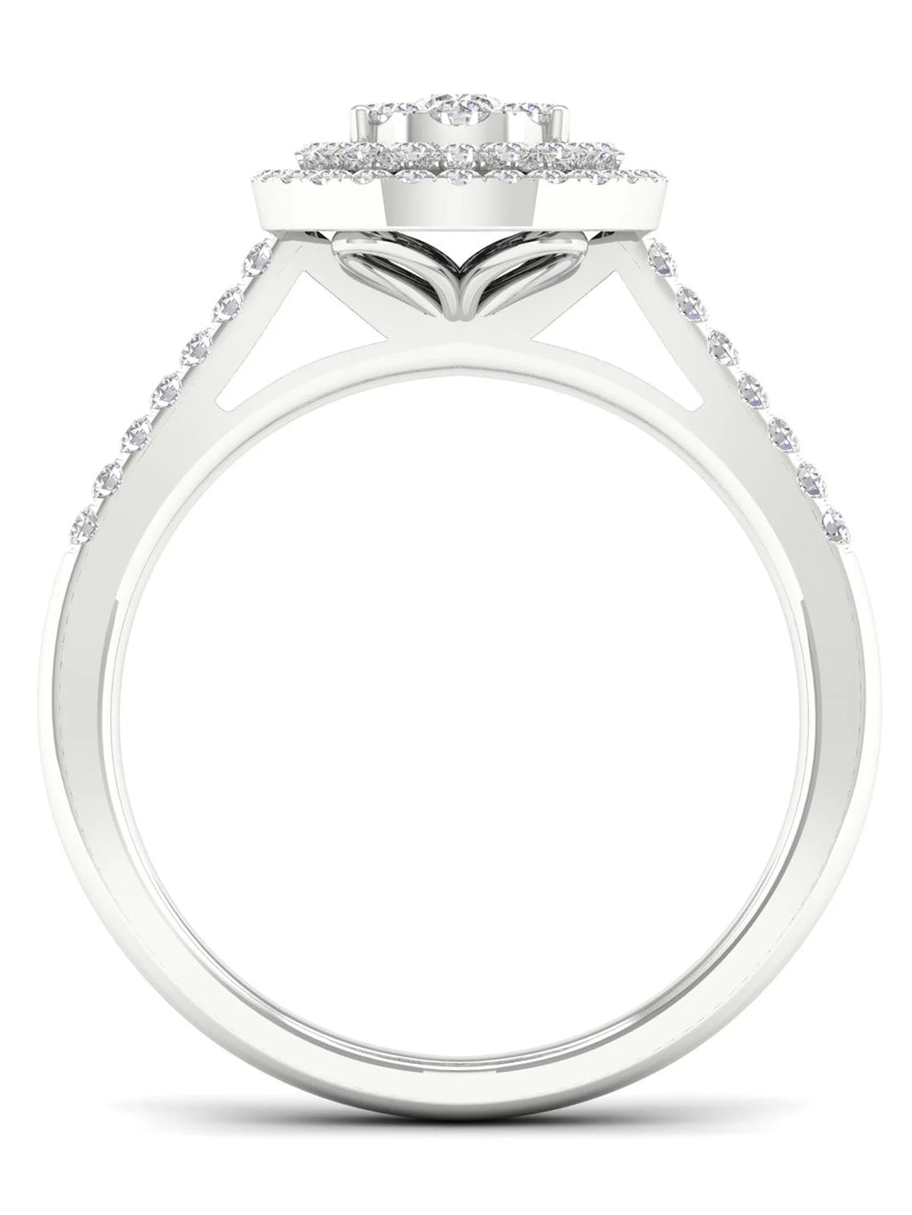 5/8Ct TDW Diamond S925 Sterling Silver Pear Shape Cluster Halo Bridal Set C488
