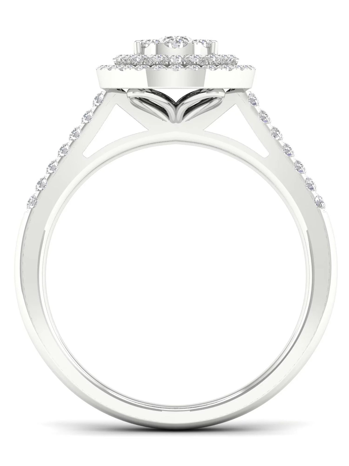 5/8Ct TDW Diamond S925 Sterling Silver Pear Shape Cluster Halo Bridal Set C488