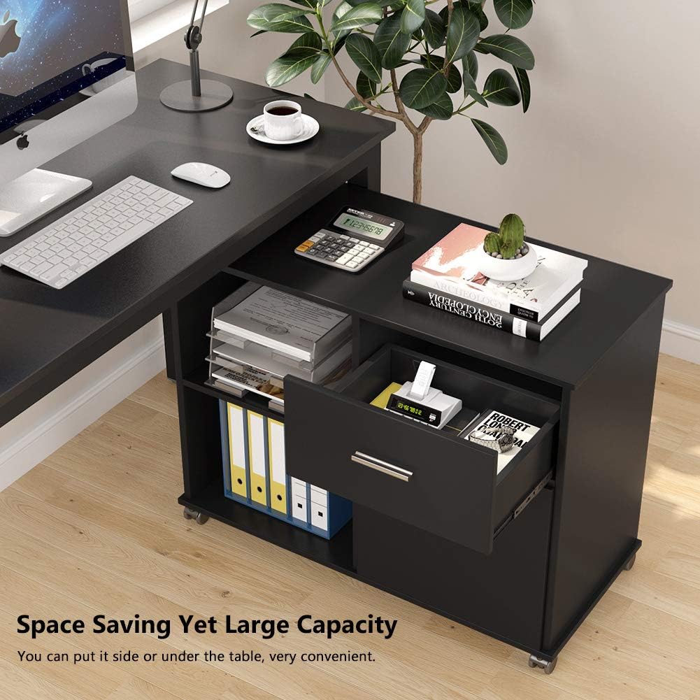 2 Drawer Mobile File Cabinet with Lock and Open Shelves X7074