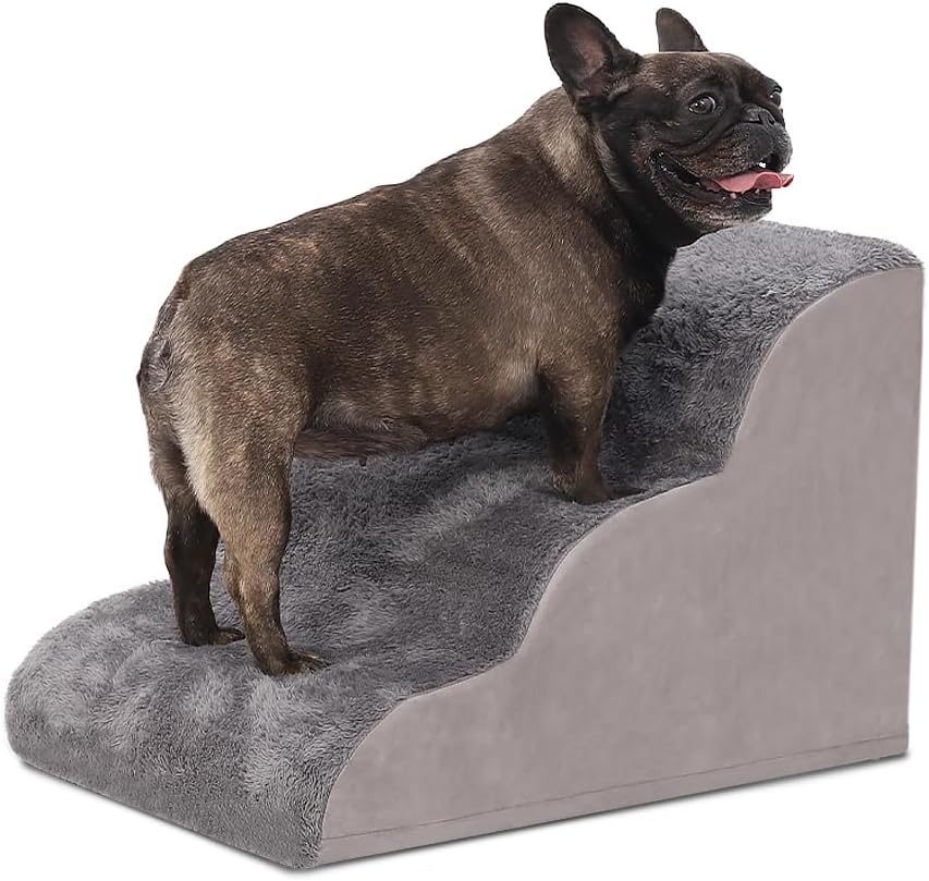Grey 3-Step High Density Foam Pet Stairs T293784