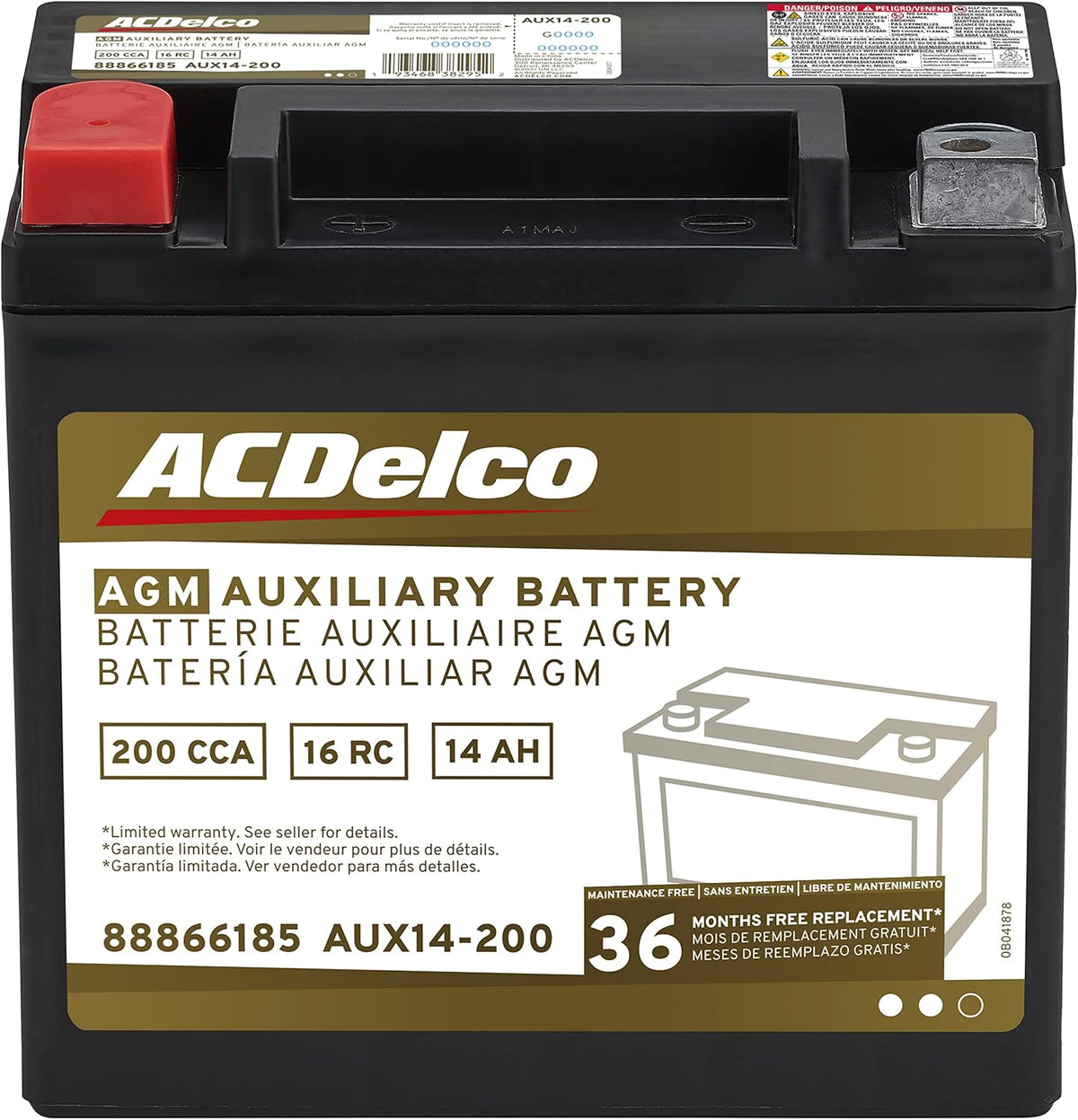 36 Month Warranty Auxiliary AGM 200 CCA Battery Z1804