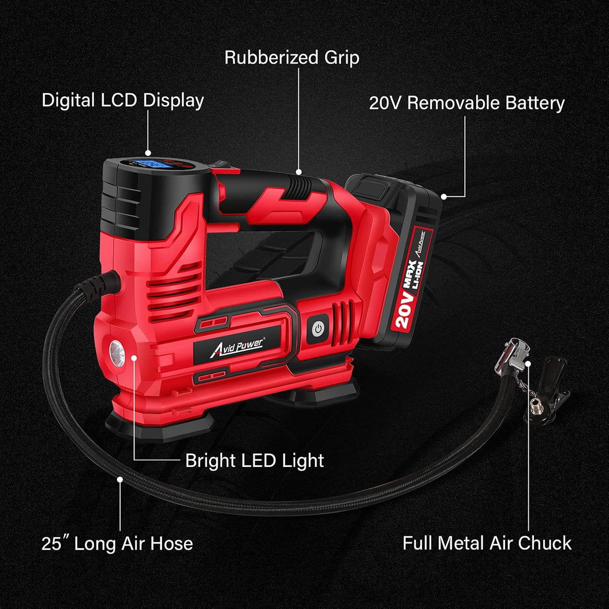 20V Cordless Portable Air Compressor Tire Inflator 150PSI J689