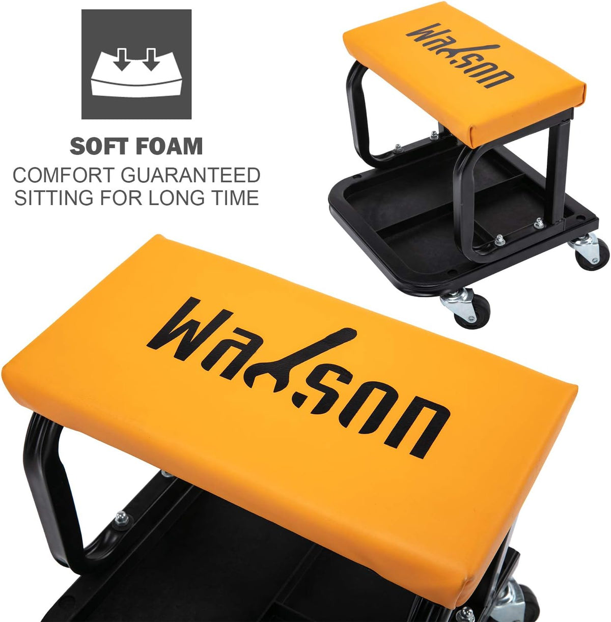 Rolling Garage Seat with Tool Tray Storage, 300 lbs Capacity, Pack of 2 S1340