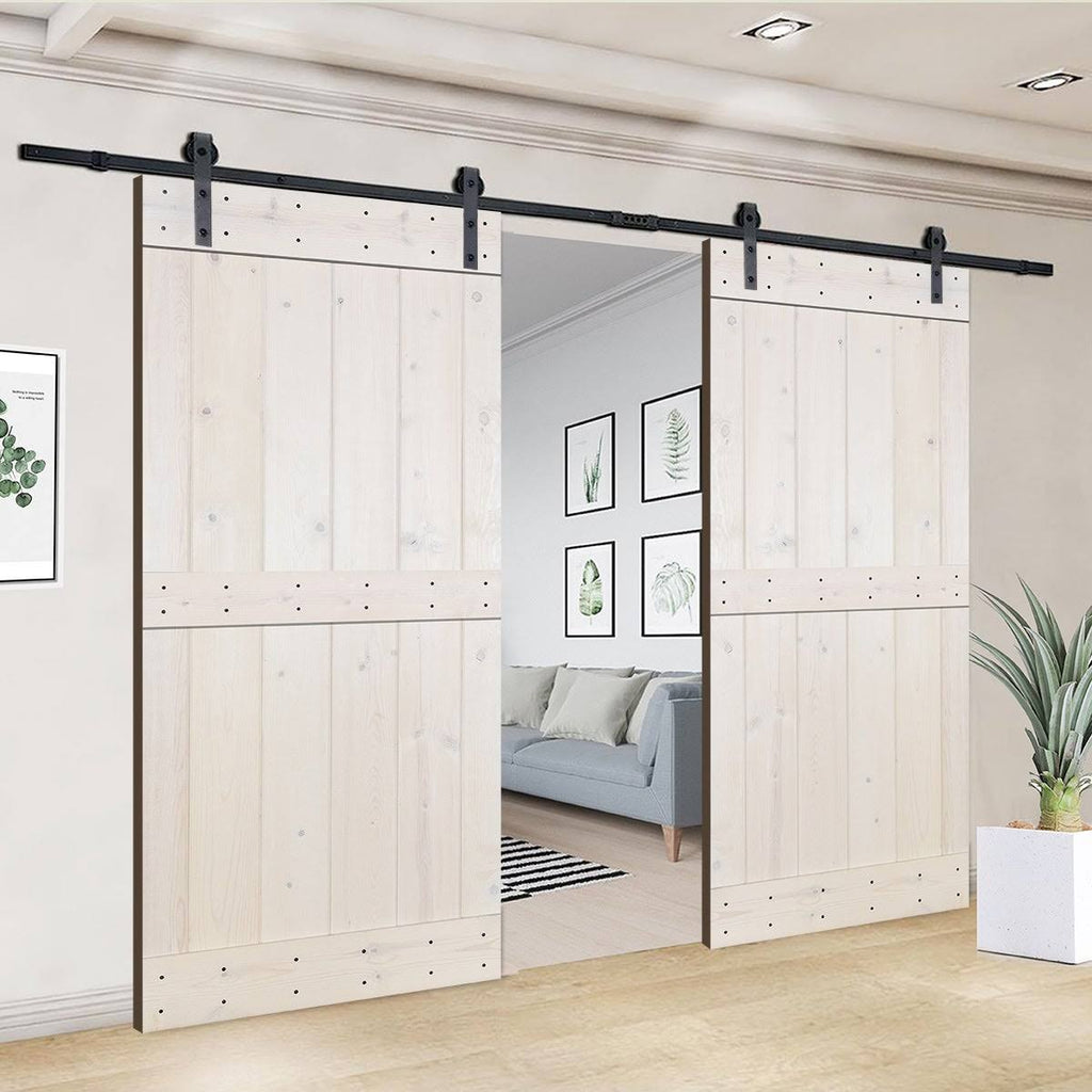Paneled Wood Double Barn Door Set of 2, Briar Smoke Z97006